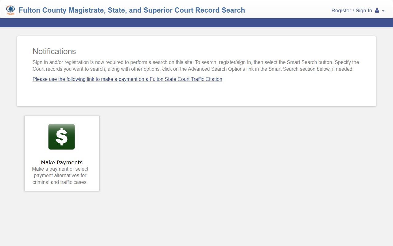 Fulton County Tyler public portal entry page for court records search
