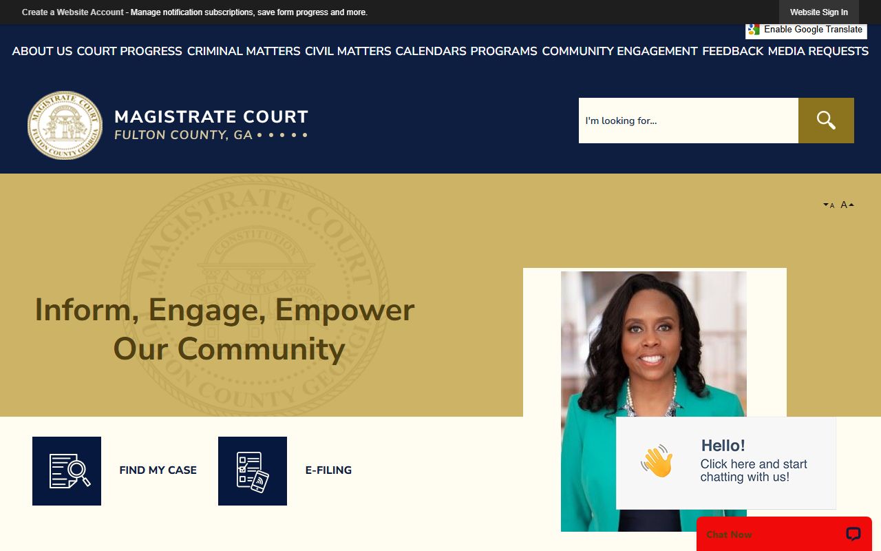 Fulton County Magistrate Court homepage for small claims and warrants