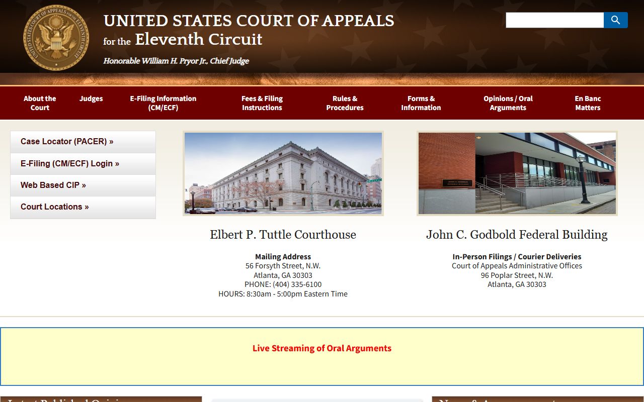 Eleventh Circuit federal appellate court homepage