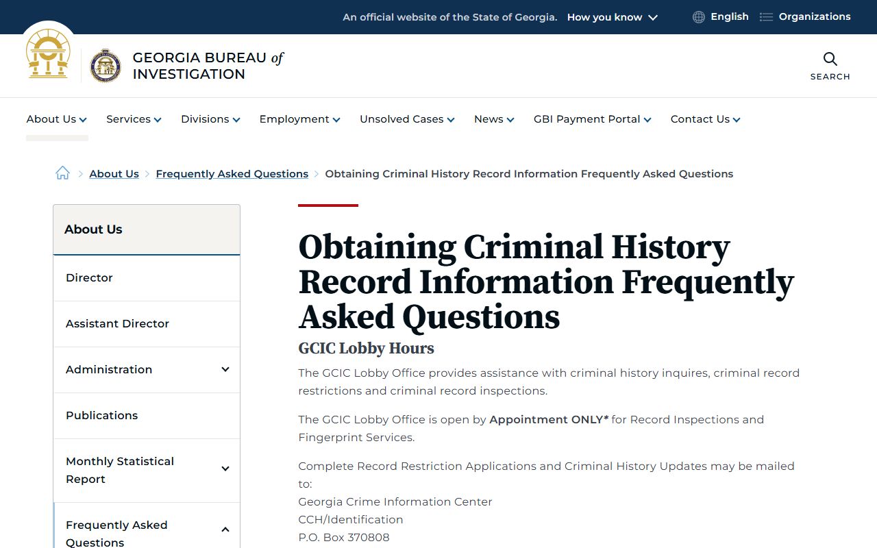 GBI criminal history FAQ on record restriction and background checks