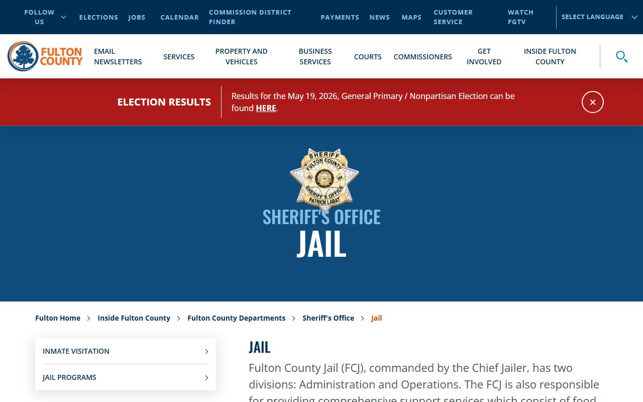 Fulton County Jail official page covering services and contact info