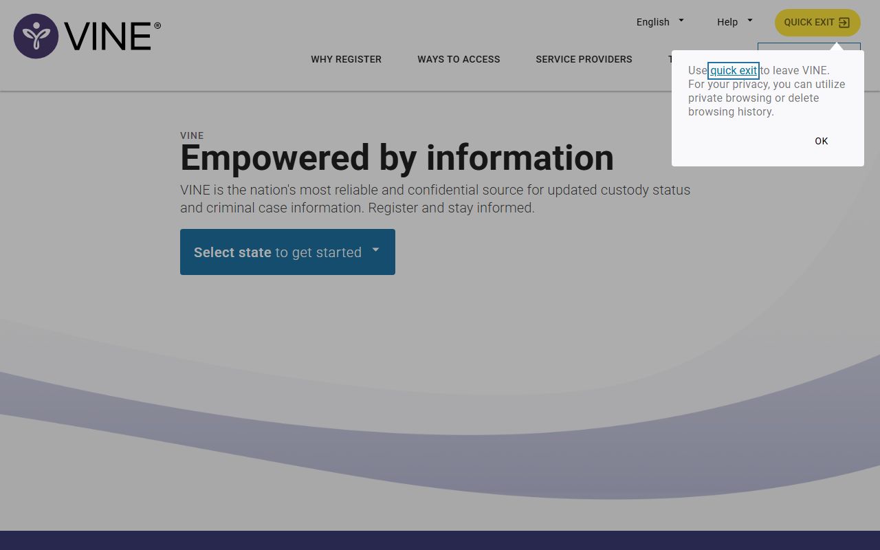 VINELink national custody notification and offender search homepage