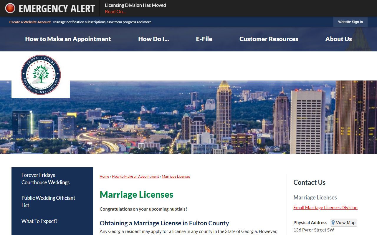 Fulton Probate Court marriage license process page