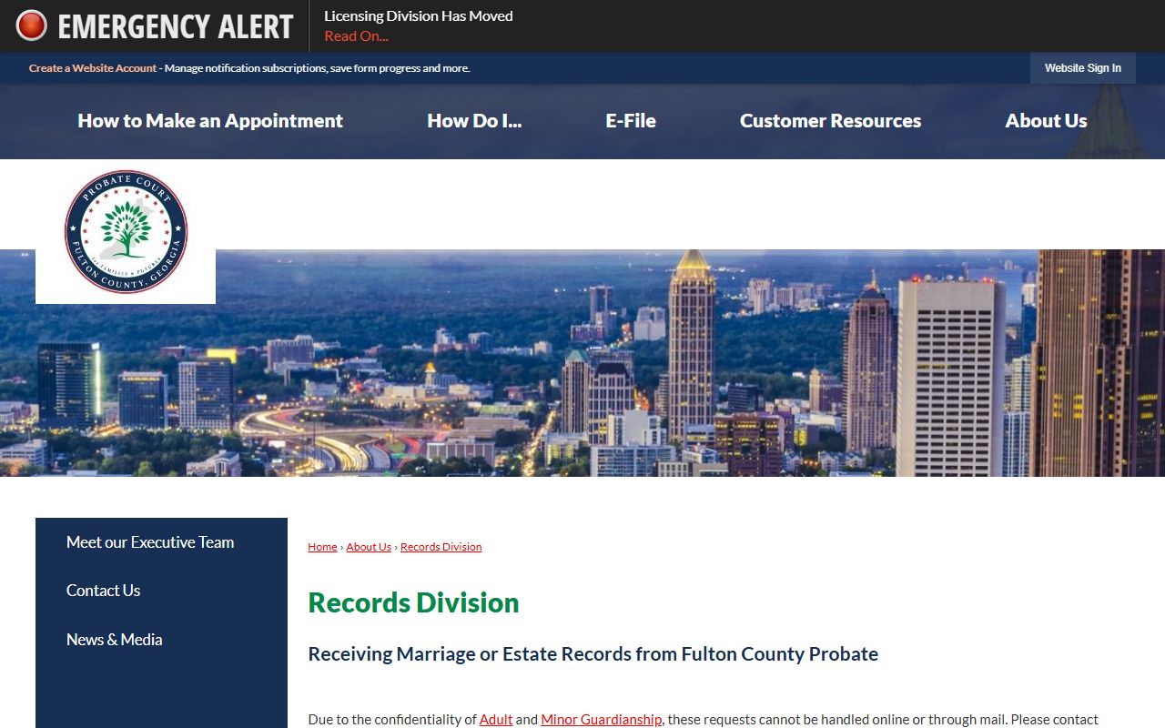 Fulton County Probate Court Records Division page
