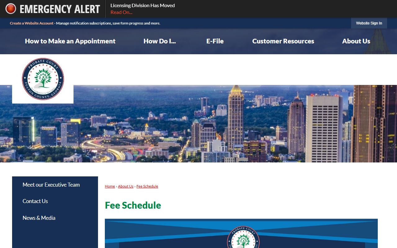 Fulton County Probate Court fee schedule page