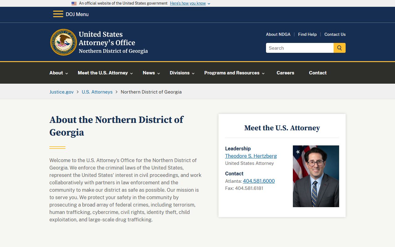 U.S. Attorney Northern District of Georgia office homepage