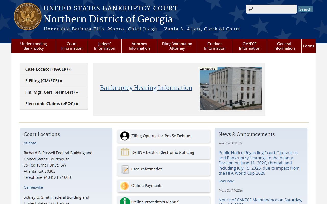 U.S. Bankruptcy Court Northern District of Georgia homepage
