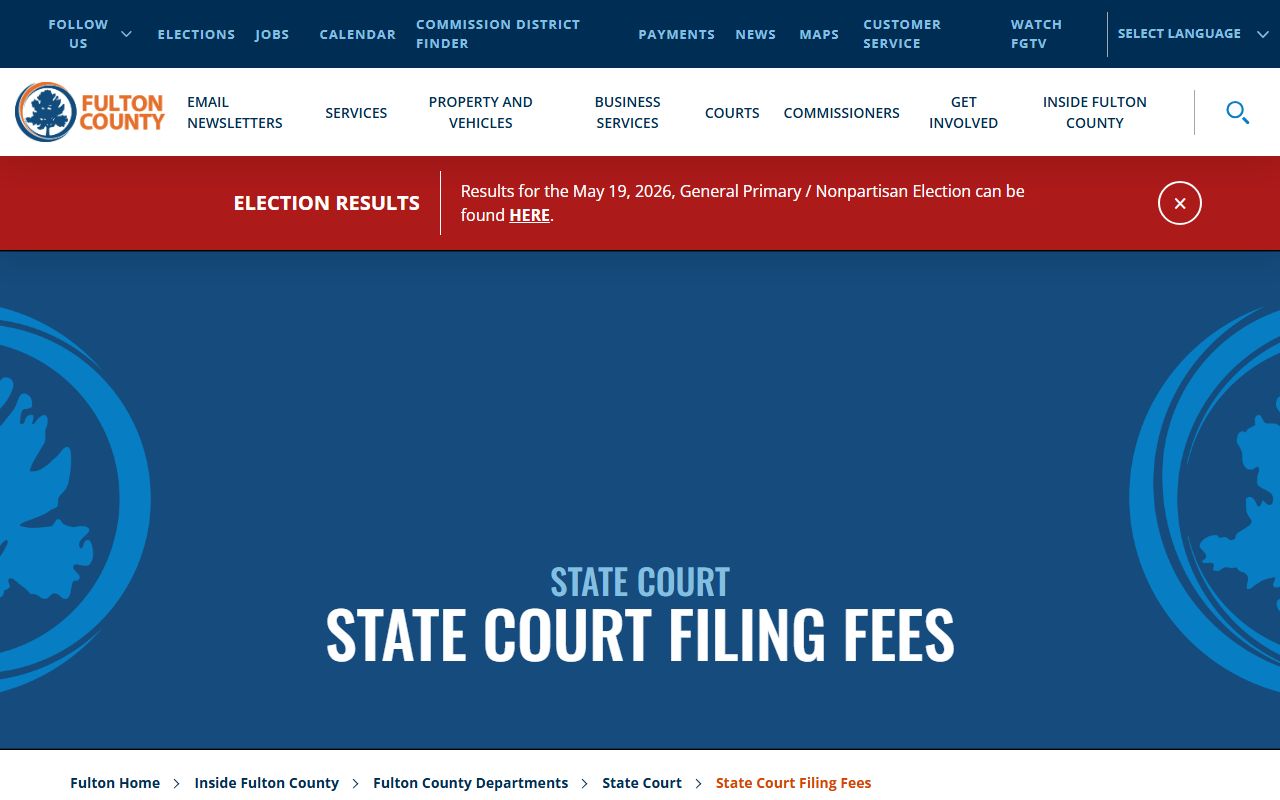 Fulton State Court filing fees page