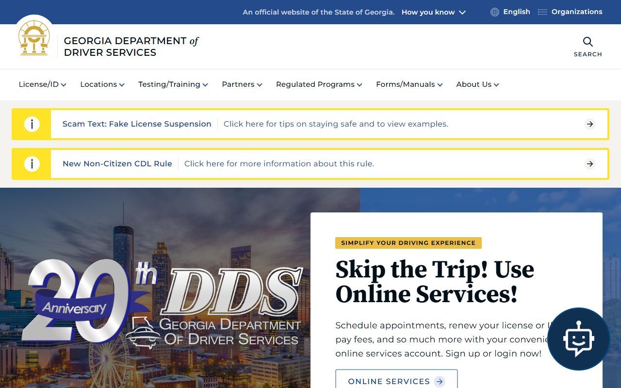 Georgia Department of Driver Services homepage