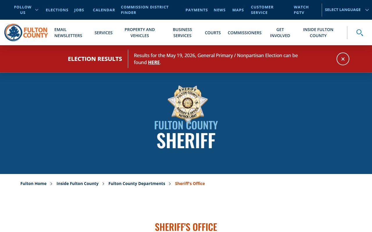 Fulton County Sheriff's Office homepage for warrants and jail services